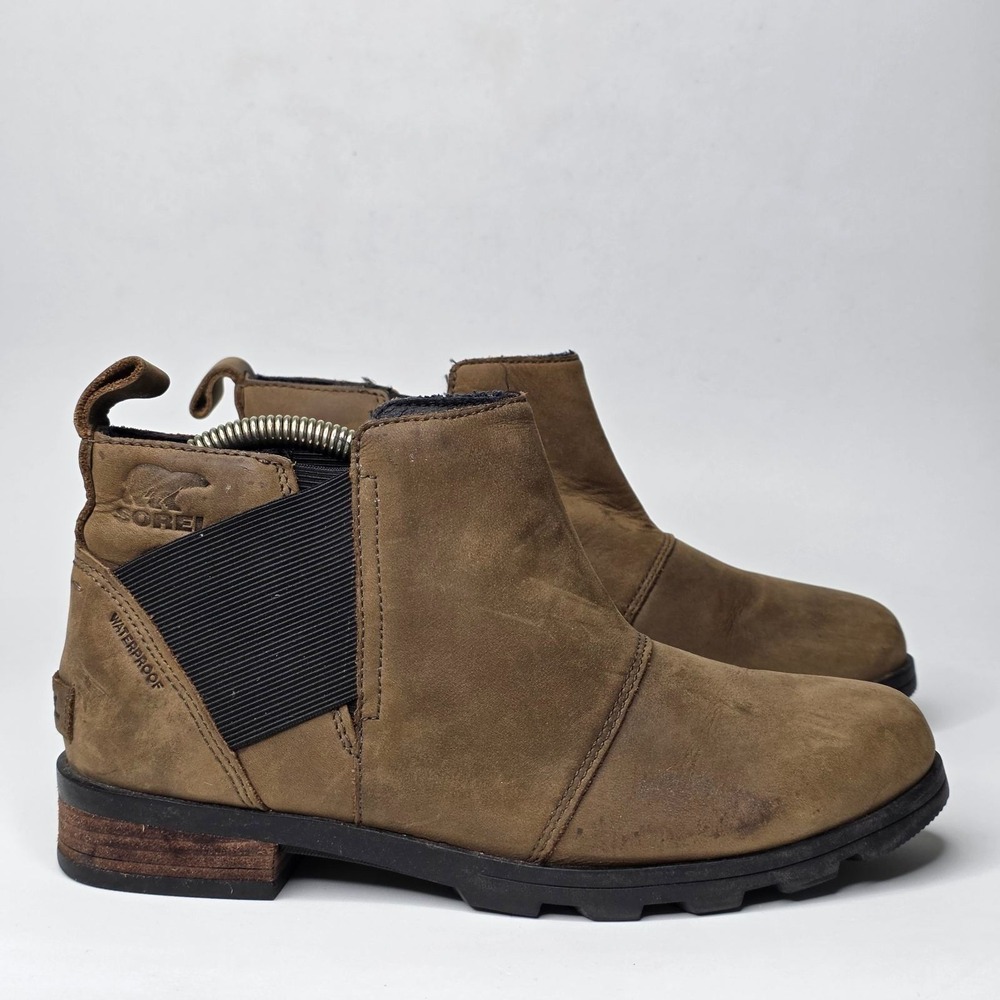 Sorel Emelie Women's Ankle Boots‎ Size 7 Brown Khaki Leather Waterproof Shoes